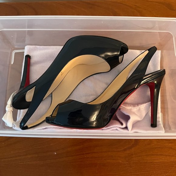 Christian Louboutin Black Patent Slingback Prive Heels Size US 6.5 - Picture 2 of 10